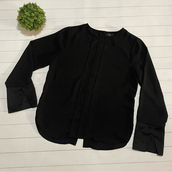 J Crew 365 Black Chiffon Satin Pleated‎ Blouse Top Women’s Size Medium - Picture 1 of 7